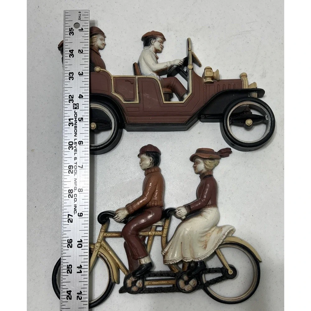 1975 Homco Wall‎ Hanging Plaques Plastic 7359 Automobile 7357 Tandem Bicycle